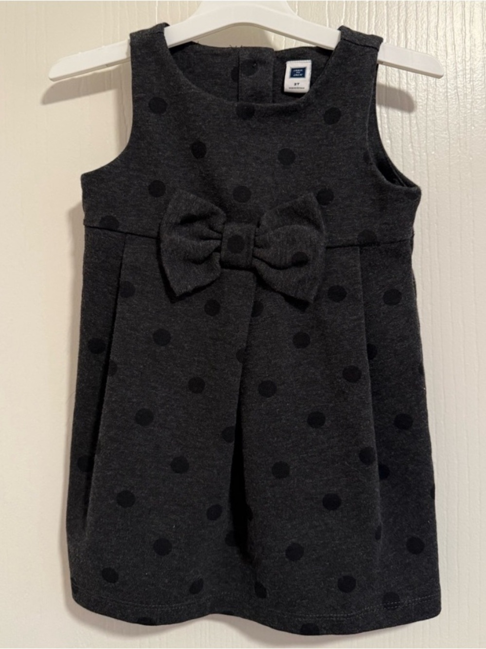 Janie and Jack Girl’s Empire Waist Dress Sleeveless
Bow Polka Dots Gray Size 2T